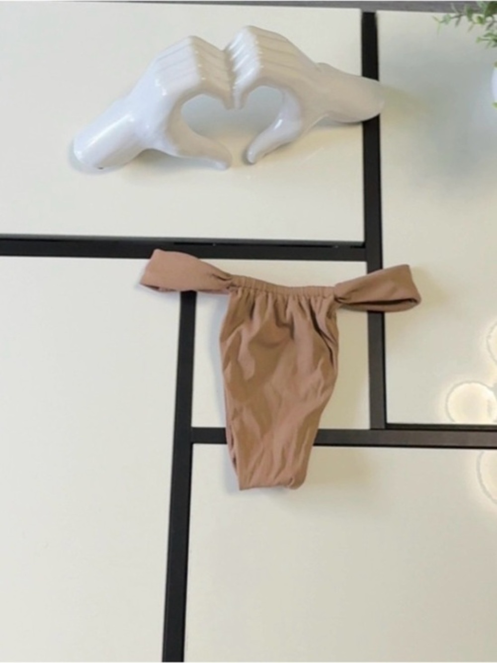 Hard Swimwear Ribbed Thong Bikini Bottom - Tan/Nude - Size Small